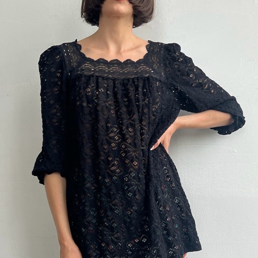 Anne Sui stretch lace eyelet mini dress Y2K 90s sz S